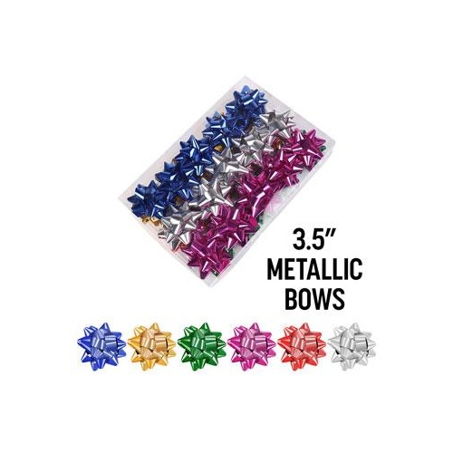 Lenan Metallic Gift Bows 3.5 Inch 50 Pack Assorted Colours
