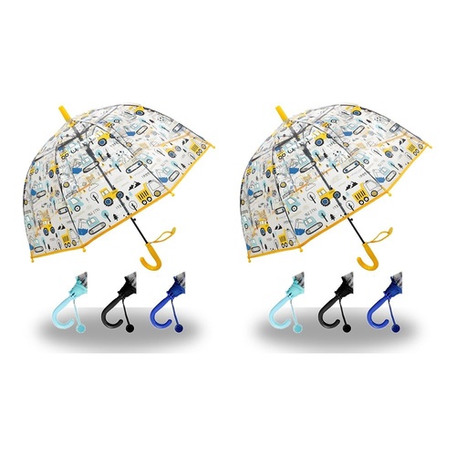 Kids Clear Dome Umbrella Construction Vehicles Print - Random Colour Supplied Pack of 2