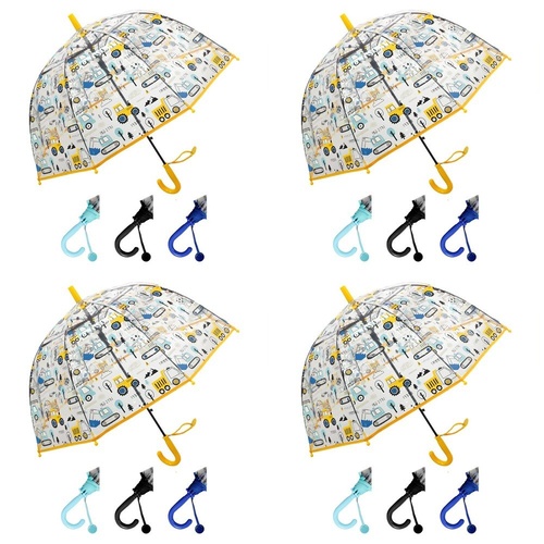 Kids Clear Dome Umbrella Construction Vehicles Print - Random Colour Supplied Pack of 4