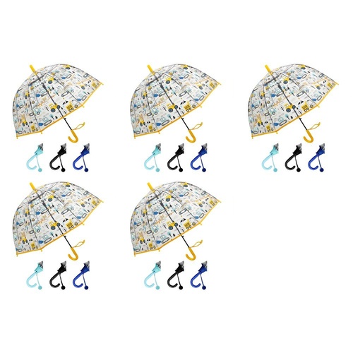 Kids Clear Dome Umbrella Construction Vehicles Print - Random Colour Supplied Pack of 5