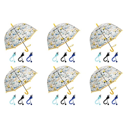 Kids Clear Dome Umbrella Construction Vehicles Print - Random Colour Supplied Pack of 6