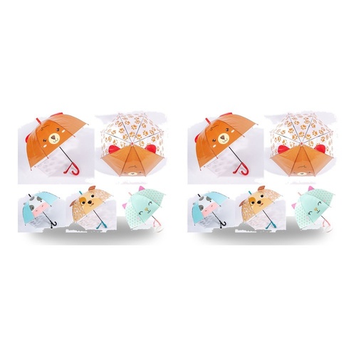 Kids Dome Umbrella Animal Face with 3D Ears Assorted - Random Design and Colour Supplied Pack of 2