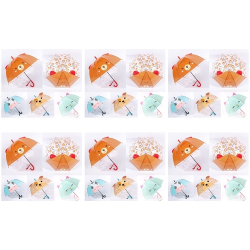 Kids Dome Umbrella Animal Face with 3D Ears Assorted - Random Design and Colour Supplied Pack of 6