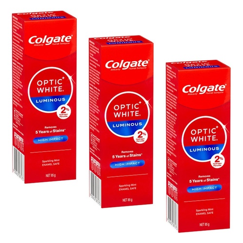 Colgate Optic White Luminous High Impact Sparkling Mint Toothpaste 85g Pack of 3