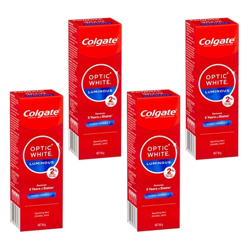 Colgate Optic White Luminous High Impact Sparkling Mint Toothpaste 85g Pack of 4