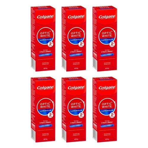 Colgate Optic White Luminous High Impact Sparkling Mint Toothpaste 85g Pack of 6