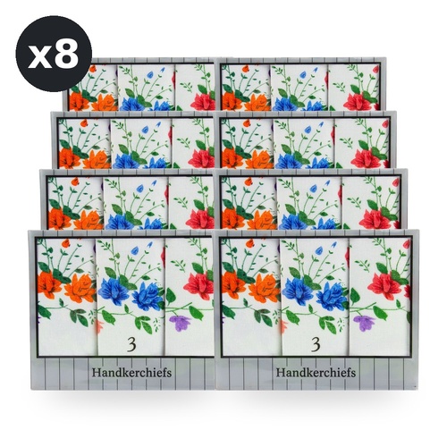 Ladies Cotton Handkerchiefs 3 Pack Assorted Prints - Random Design Supplied Bundle of 8