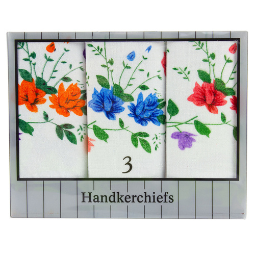 Ladies Cotton Handkerchiefs 3 Pack Assorted Prints Soft Absorbent
