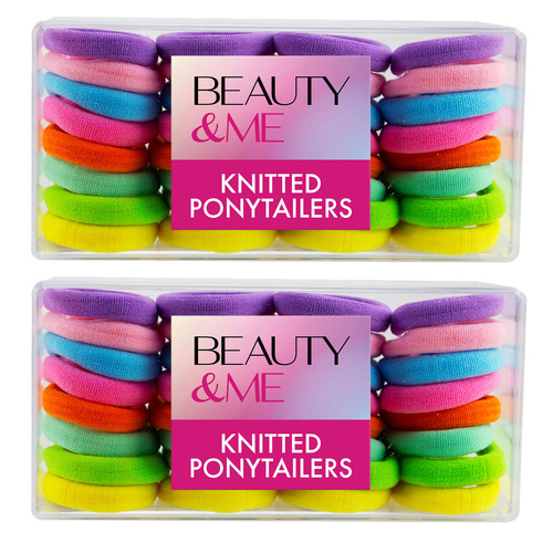 Beauty & Me 32 Pack Knitted Ponytailers Rainbow Colours Snag Free Hair Ties x 2