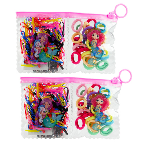 Elastic Hair Bands 140 Pack Mermaid Pastel Colours in Zip Travel Pouch x 2