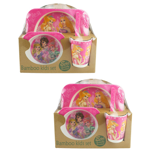 Baby and Me Bamboo Princess Kids Dinner Set Pink 5 Piece Pack x2