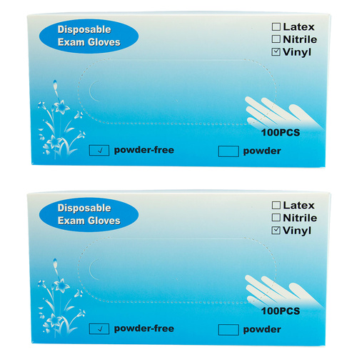 Disposable Vinyl Gloves Powder Free Large 2 x 100 Pack