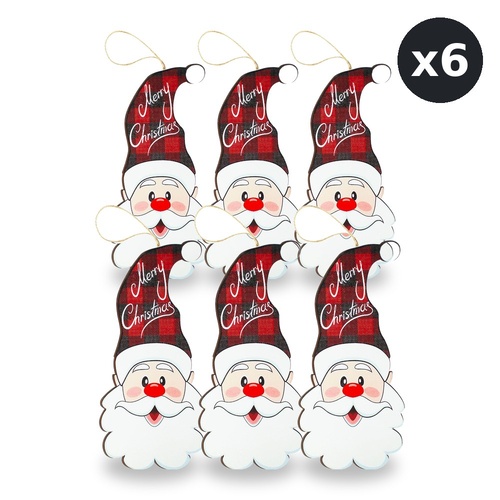 Christmas Decor Hanging Plaque Merry Christmas Santa Head Design Pack of 6