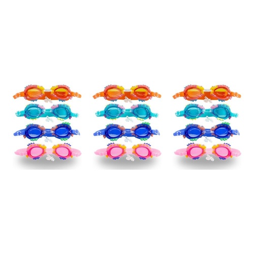 Kids Swimming Goggles Fish Design with Ear Plugs Assorted Colours - Random Colour Supplied Pack of 3