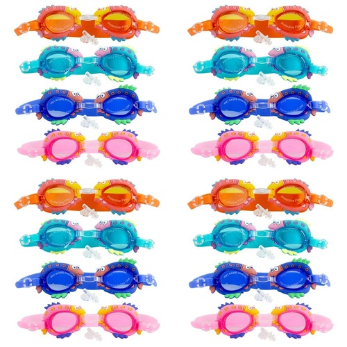 Kids Swimming Goggles Fish Design with Ear Plugs Assorted Colours - Random Colour Supplied Pack of 4