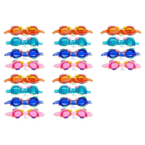 Kids Swimming Goggles Fish Design with Ear Plugs Assorted Colours - Random Colour Supplied Pack of 5