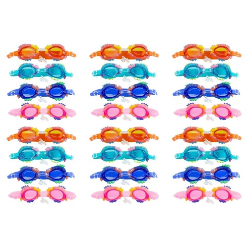 Kids Swimming Goggles Fish Design with Ear Plugs Assorted Colours - Random Colour Supplied Pack of 6