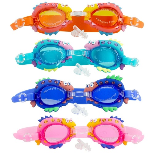 Kids Swimming Goggles Fish Design with Ear Plugs Assorted Colours - Random Colour Supplied