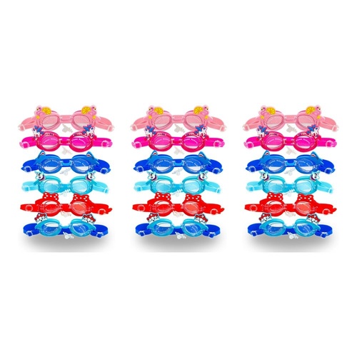 Kids Swimming Goggles Animal Designs with Ear Plugs Assorted - Random Design and Colour Supplied Pack of 3