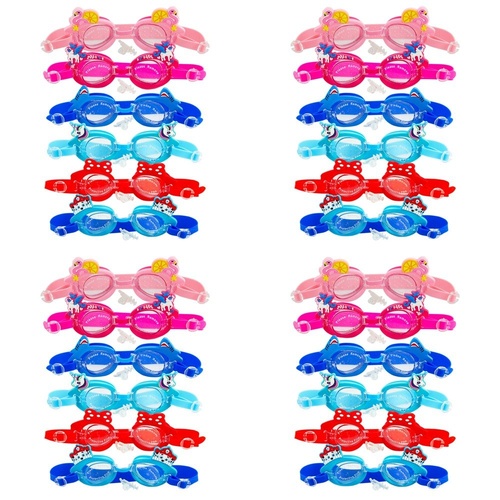Kids Swimming Goggles Animal Designs with Ear Plugs Assorted - Random Design and Colour Supplied Pack of 4
