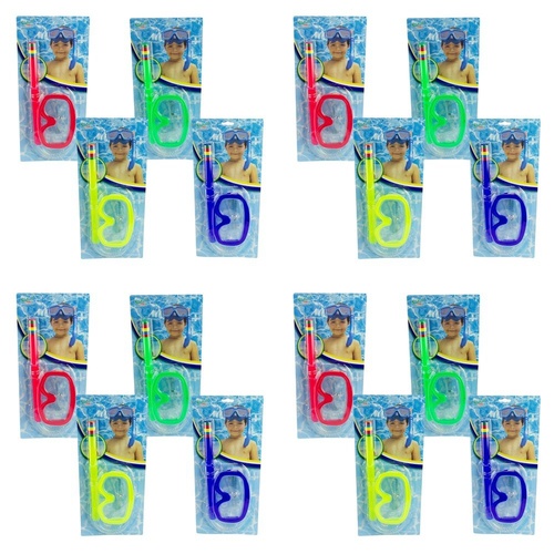 Kids Swimming Goggles Mask and Snorkel Set Assorted Colours - Random Colour Supplied Bundle of 4