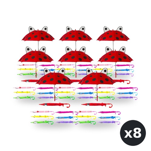 Kids Umbrella with Pop-Up Eyes Assorted Designs - Random Design and Colour Supplied Pack of 8