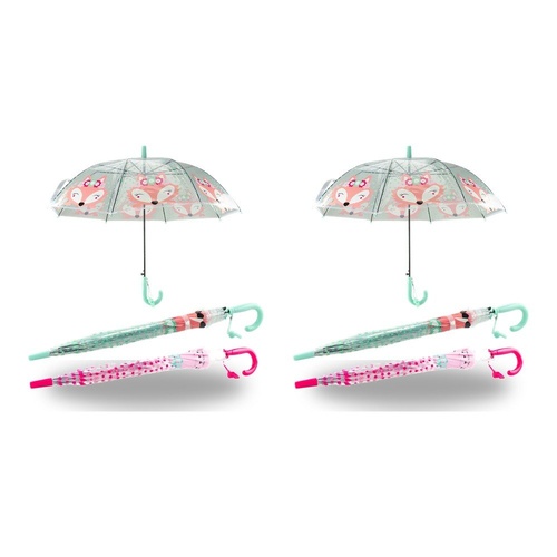 Kids Clear Dome Umbrella Fox Print - Random Colour Supplied Pack of 2