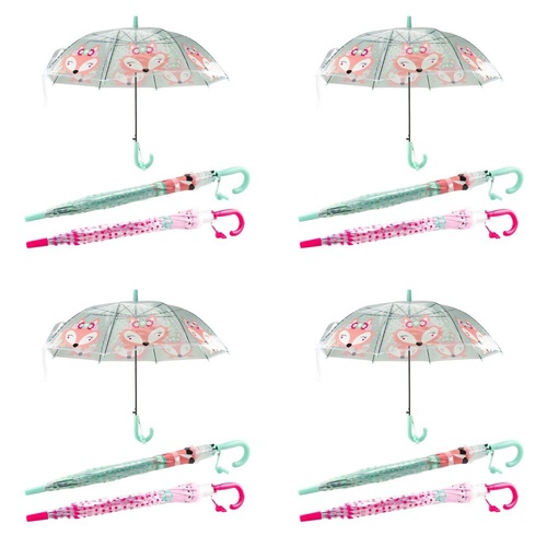Kids Clear Dome Umbrella Fox Print - Random Colour Supplied Pack of 4