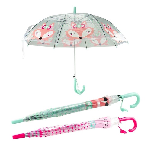 Kids Clear Dome Umbrella Fox Print - Random Colour Supplied