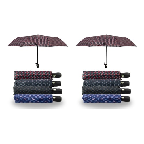 Compact Folding Umbrella Geometric Prints Push Button Assorted - Random Design and Colour Supplied Pack of 2