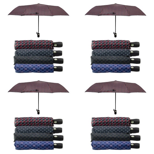 Compact Folding Umbrella Geometric Prints Push Button Assorted - Random Design and Colour Supplied Pack of 4