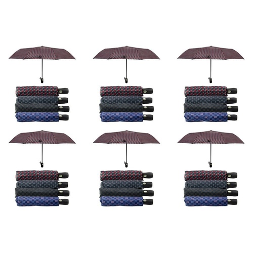 Compact Folding Umbrella Geometric Prints Push Button Assorted - Random Design and Colour Supplied Pack of 6