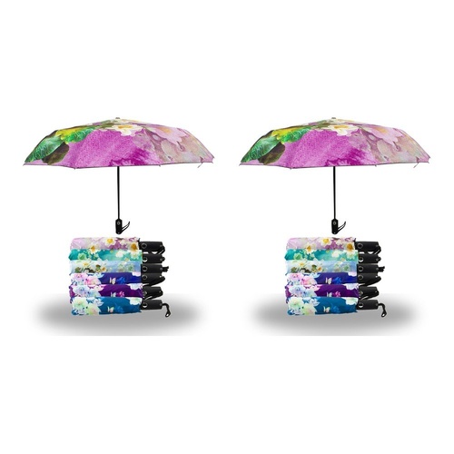 Compact Folding Umbrella Floral Prints Push Button Assorted Designs - Random Design Supplied Pack of 2