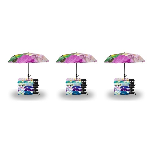 Compact Folding Umbrella Floral Prints Push Button Assorted Designs - Random Design Supplied Pack of 3