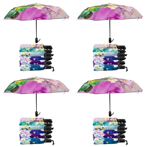 Compact Folding Umbrella Floral Prints Push Button Assorted Designs - Random Design Supplied Pack of 4