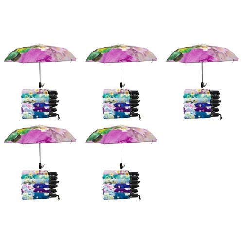 Compact Folding Umbrella Floral Prints Push Button Assorted Designs - Random Design Supplied Pack of 5