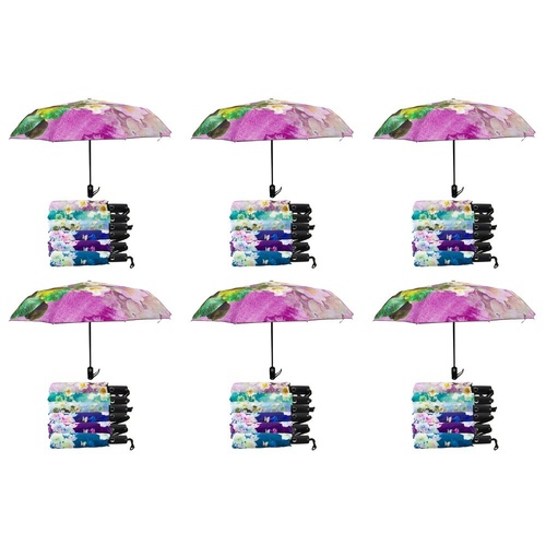 Compact Folding Umbrella Floral Prints Push Button Assorted Designs - Random Design Supplied Pack of 6