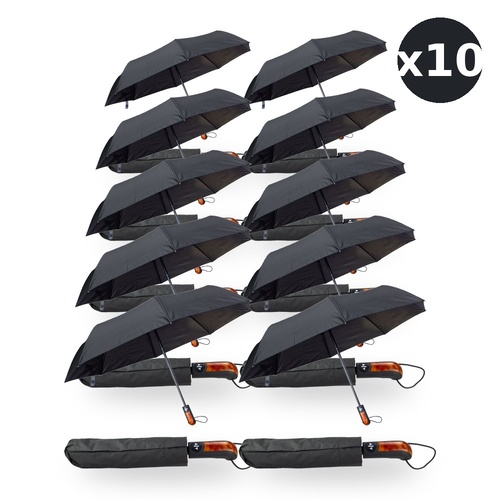 Black Travel Umbrella Auto Open & Close Straight Handle Wind Resistant Pack of 10