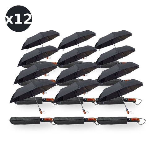 Black Travel Umbrella Auto Open & Close Straight Handle Wind Resistant Pack of 12