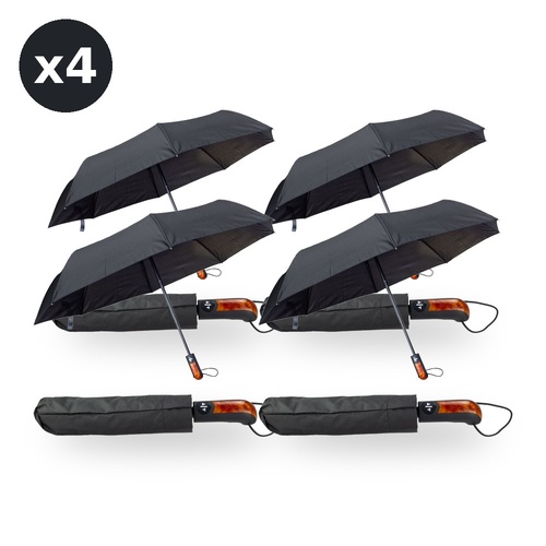 Black Travel Umbrella Auto Open & Close Straight Handle Wind Resistant Pack of 4