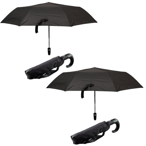 Adjustable U Shaped Handle Black Umbrella 2 Pack Wind Resistant Compact Auto
