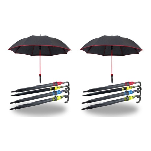Long Black Umbrella U Shaped Handle Coloured Trim Assorted Colours - Random Colour Supplied Pack of 2