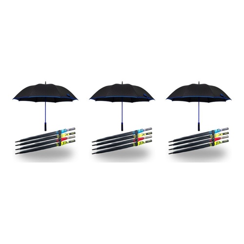 Long Black Umbrella Straight Handle Coloured Trim Assorted Colours - Random Colour Supplied Pack of 3