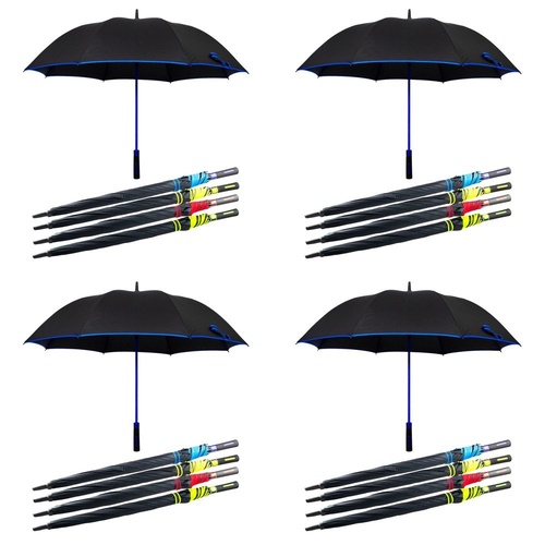 Long Black Umbrella Straight Handle Coloured Trim Assorted Colours - Random Colour Supplied Pack of 4