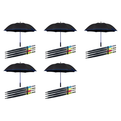Long Black Umbrella Straight Handle Coloured Trim Assorted Colours - Random Colour Supplied Pack of 5