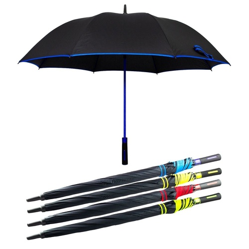 Long Black Umbrella Straight Handle Coloured Trim Assorted Colours - Random Colour Supplied