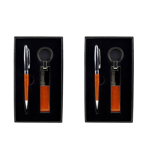 Office Essentials 2 Pack Brown Pen and Matching Keyring with Black Case