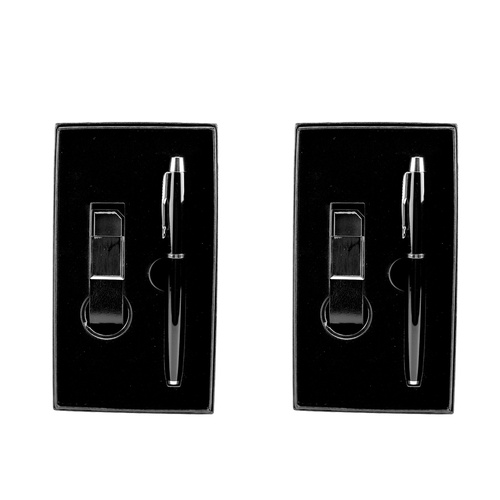 Office Essentials Pen and Keyring Set Black Case Pack of 2