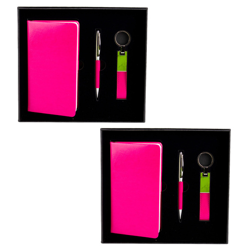 Office Essentials Pen and Notepad with Matching Keyring Pink Pack of 2