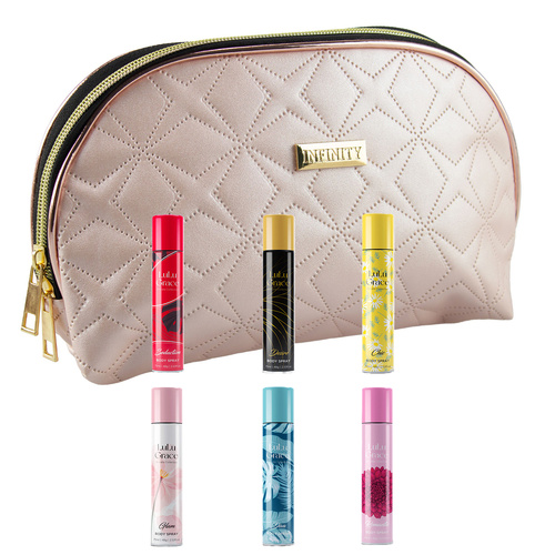 Lulu Grace Body Spray Set 6 x 75ml with Pink Cosmetic Bag
